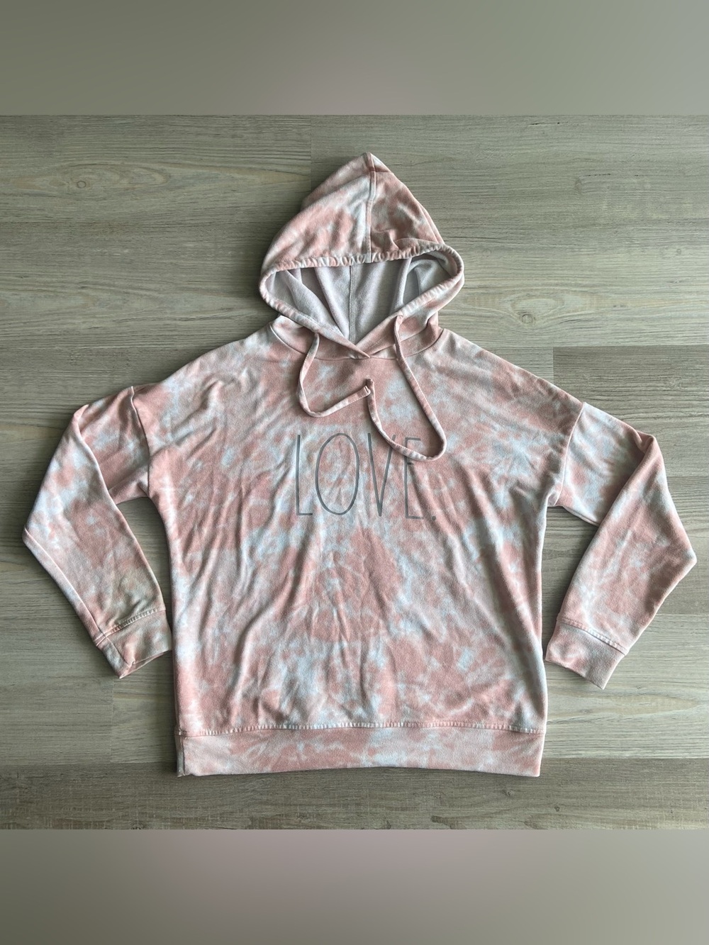 Rae Dunn Pastel Pink LOVE Graphic Tie-Dye Pullover Lounge Hoodie XS